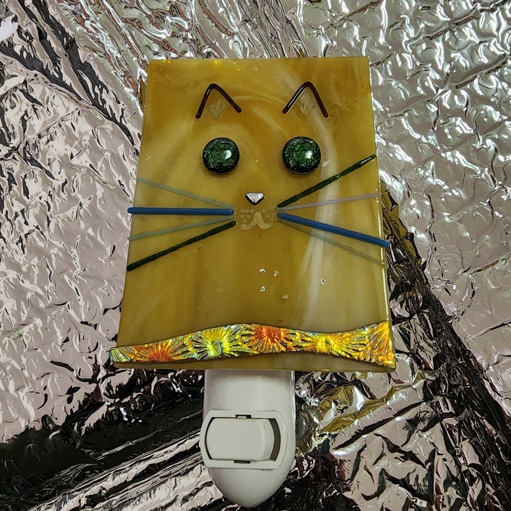 Handcrafted Cat Night Light with Green Eyes